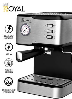 Royal All-In-One Coffee Maker to make Espresso, Cappuccino with 15 Bar Steam Pressure Pump, Svivel Steam Jet to Froth Milk, Keep Warm Tray and Automatic Shut-Off 1.5 L 850 W Royal Coffee Maker Machine RA-CM3815 Silver  - Image 2