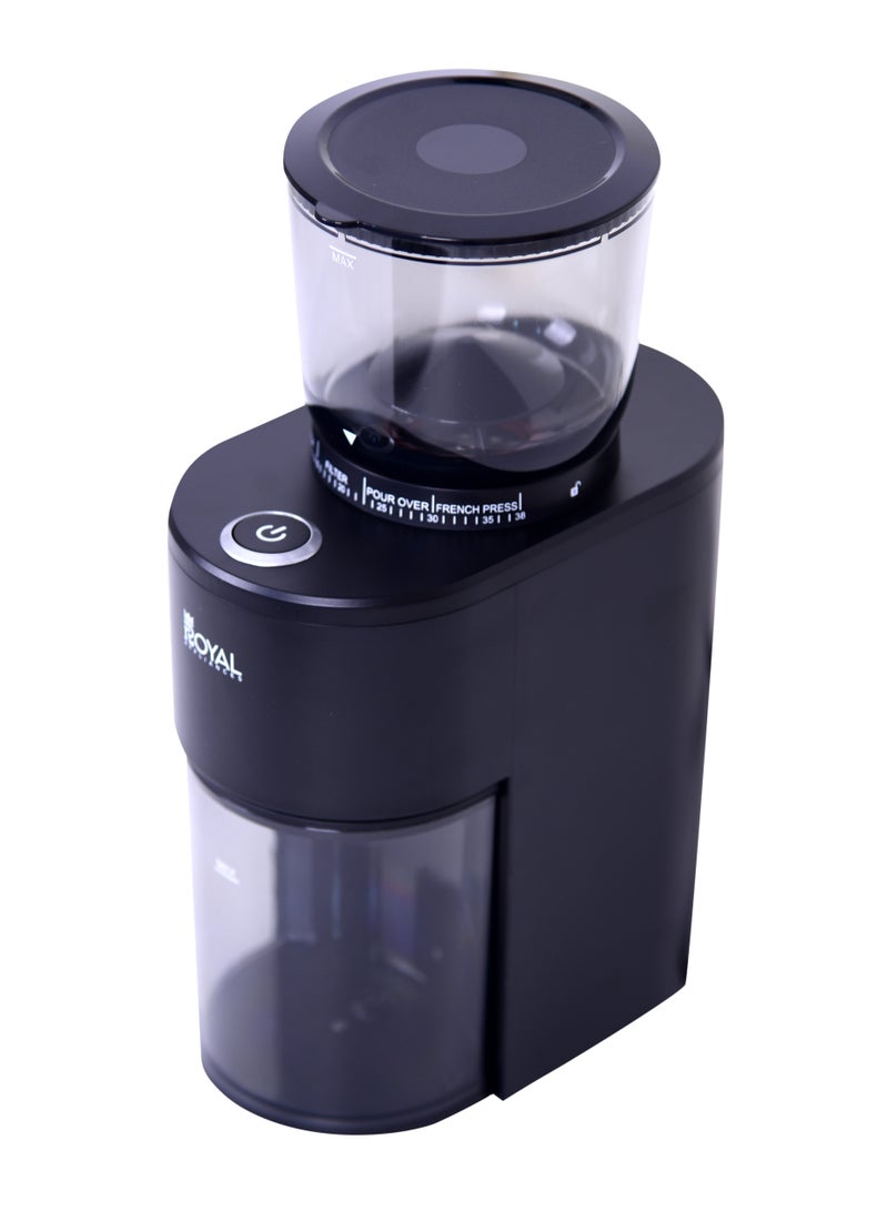 رويال مطحنة قهوة رويال V60 مخروطية الشكل، 38 إعداد طحن قابل للتعديل، محرك تيار متردد 200 وات، سرعة طحن منخفضة 350-450 دورة في الدقيقة، سعة حبوب قهوة 160 جرام، من 1 إلى 10 أكواب في ثوانٍ 200 W RA-CGP1816 - Image 4