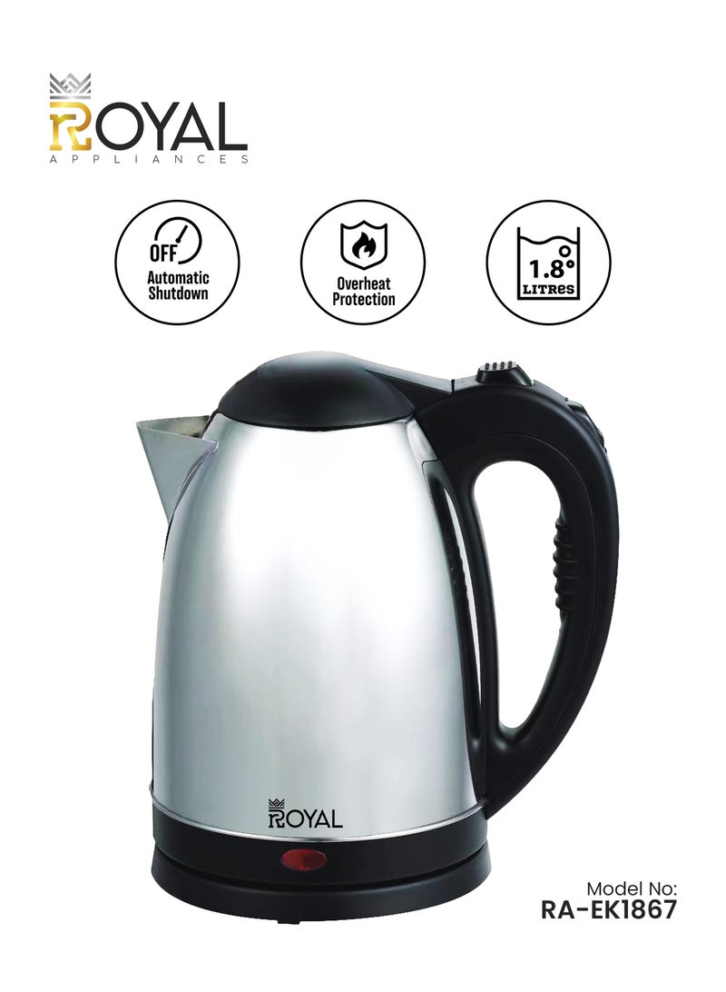 Royal Electric Kettle Stainless Steel, Dual Sensor & Over Heat Protection, 1.8 L 1500 W RA-EK1867 Silver - Image 1
