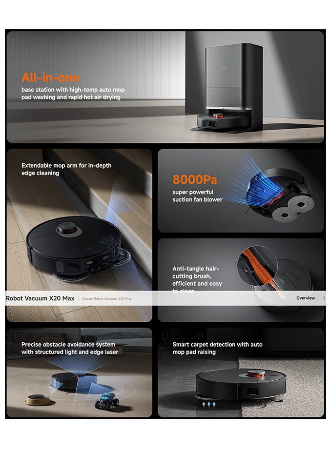 شاومي Mi Robot Vacuum X20 Max Mop and Sweep 8000Pa Powerful Suction LDS, 55 W BHR9217GB Black - Image 2