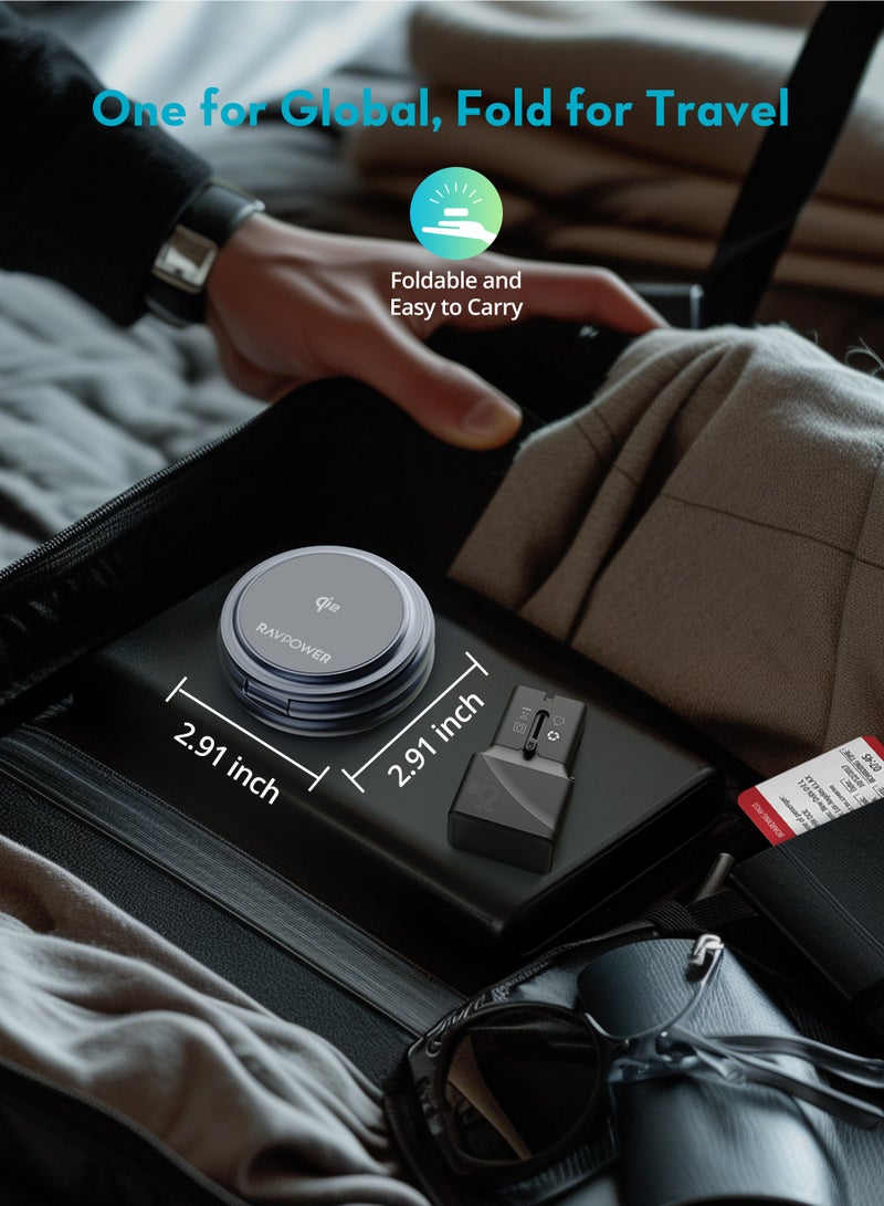 RAVPOWER - Premium Stand and MagSafe Charger 15W 360 Degree Rotating 3 In 1 For Phone, Headphone, Watch - Dark Grey - Image 1