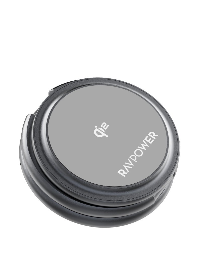 RAVPOWER - Premium Stand and MagSafe Charger 15W 360 Degree Rotating 3 In 1 For Phone, Headphone, Watch - Dark Grey - Image 1