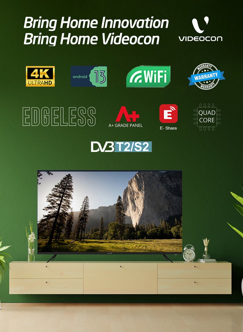 فيديوكون - 50 Inch 4K UHD LED Smart TV with Android OS, DVBT2/S2 Receiver, 60Hz, HDR, Paired With 2.0 Channel 30W Soundbar, 3D Surround Sound, Bluetooth, USB, FM Radio E50EL1100+SOUNDBAR Black - Image 1