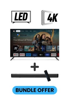 VIDEOCON 75 Inch 4K UHD Google TV with Voice Remote, Chromecast, 60Hz, HDR, Paired with 2.0 Channel 30W Soundbar, Bluetooth, USB, FM Radio E75ELGT1100+SOUNDBAR Black  - Image 1