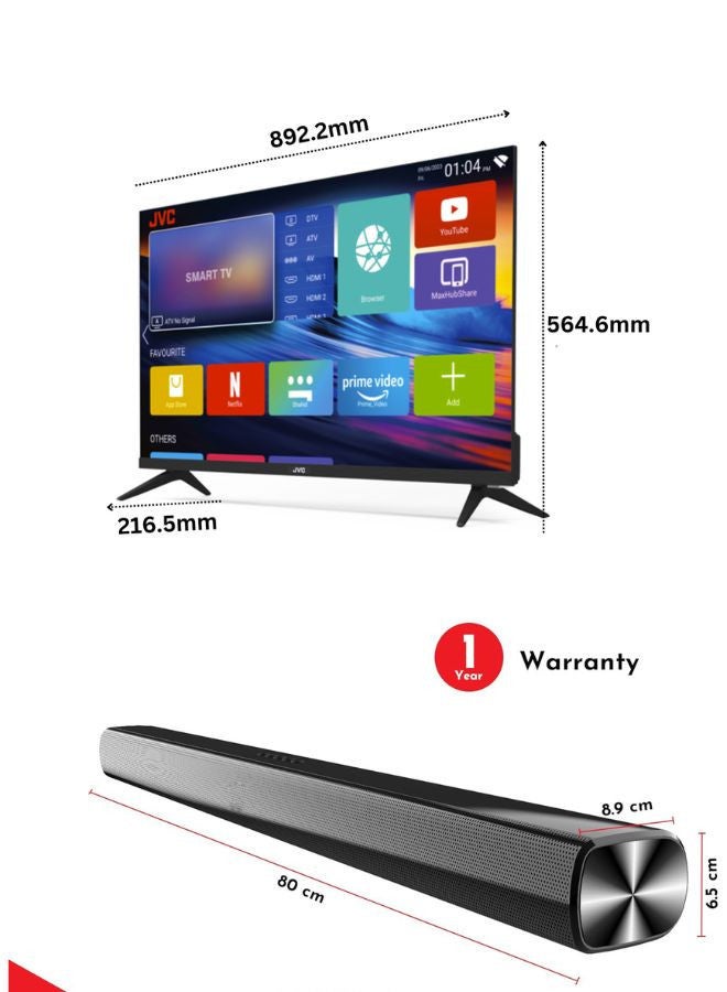 جي في سي 40 Inch Edgeless Full HD LED Android Smart TV with Dolby Audio, 60Hz, Paired with 2.0 Channel 30W Soundbar, Bluetooth, USB, FM Radio LT-40N550+SOUNDBAR Black  - Image 3