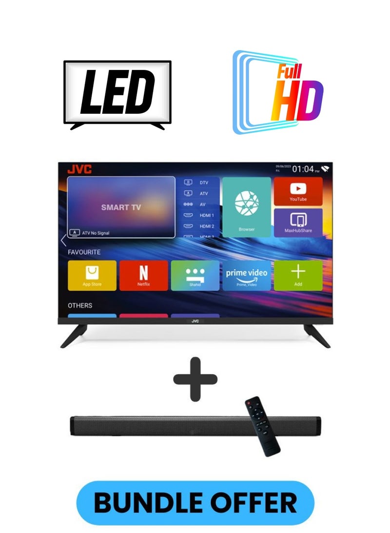 جي في سي 40 Inch Edgeless Full HD LED Android Smart TV with Dolby Audio, 60Hz, Paired with 2.0 Channel 30W Soundbar, Bluetooth, USB, FM Radio LT-40N550+SOUNDBAR Black  - Image 1