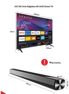 JVC 50-Inch Edgeless 4K UHD Smart TV with VIDAA OS, 60Hz, Bluetooth Remote Paired with 2.0 Channel 30W Soundbar, Bluetooth, USB, FM Radio LT-50N7105+SOUNDBAR Black  - Image 3
