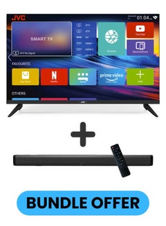 JVC 50-Inch Edgeless 4K UHD Smart TV with VIDAA OS, 60Hz, Bluetooth Remote Paired with 2.0 Channel 30W Soundbar, Bluetooth, USB, FM Radio LT-50N7105+SOUNDBAR Black  - Image 1