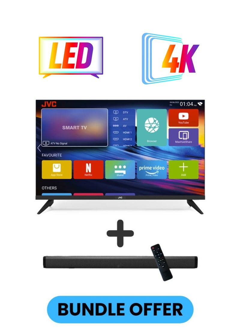 جي في سي 50-Inch Edgeless 4K UHD Smart TV with VIDAA OS, 60Hz, Bluetooth Remote Paired with 2.0 Channel 30W Soundbar, Bluetooth, USB, FM Radio LT-50N7105+SOUNDBAR Black  - Image 1
