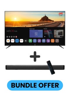 JVC 65-Inch Edgeless 4K QLED Quantum Dot WebOS 60Hz Smart TV with Magic Remote, Dolby Audio + 30W 2.0 Channel Soundbar, Bluetooth, HDMI, USB, and Optical Inputs LT-65NQ7155+SOUNDBAR Black  - Image 1