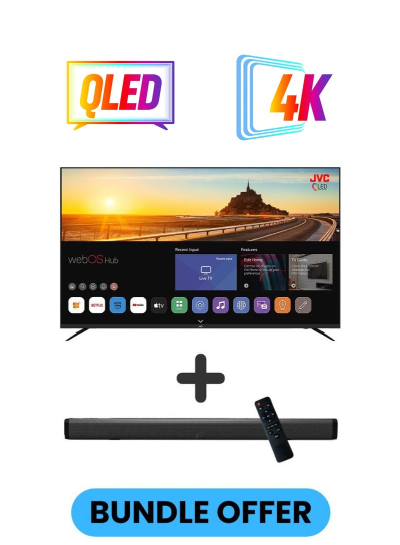 جي في سي 65-Inch Edgeless 4K QLED Quantum Dot WebOS 60Hz Smart TV with Magic Remote, Dolby Audio + 30W 2.0 Channel Soundbar, Bluetooth, HDMI, USB, and Optical Inputs LT-65NQ7155+SOUNDBAR Black  - Image 1