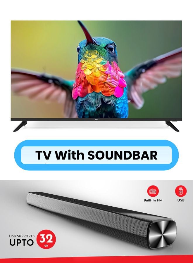 JVC - 70-Inch 4K UHD LED Smart TV with HDR10, Android 13, 60Hz Refresh Rate, and 30W 2.0 Channel Soundbar with Bluetooth, HDMI ARC, USB, Optical Inputs LT-70N7105+SOUNDBAR Black - Image 1
