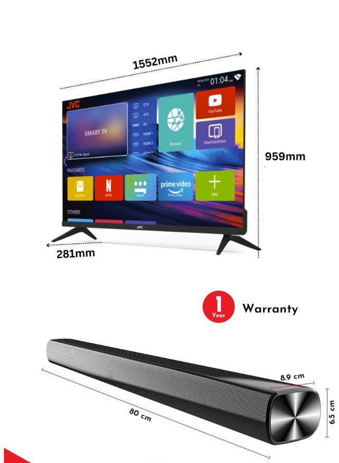JVC - 70-Inch 4K UHD LED Smart TV with HDR10, Android 13, 60Hz Refresh Rate, and 30W 2.0 Channel Soundbar with Bluetooth, HDMI ARC, USB, Optical Inputs LT-70N7105+SOUNDBAR Black - Image 1