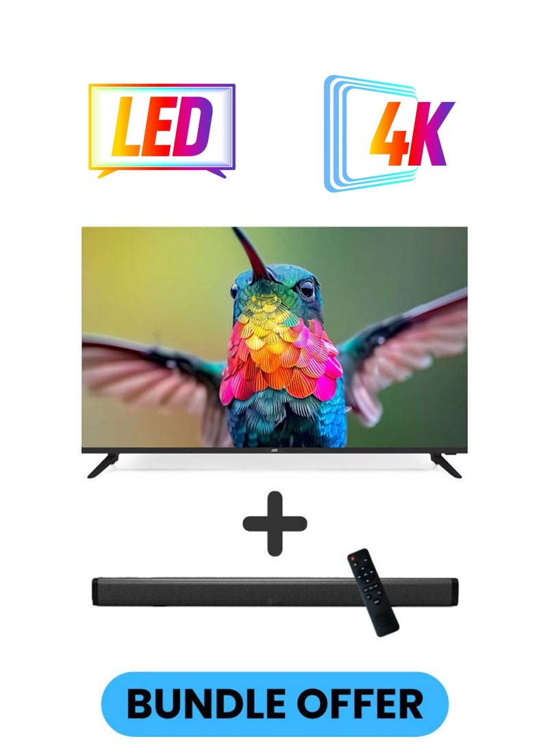 JVC 70-Inch 4K UHD LED Smart TV with HDR10, Android 13, 60Hz Refresh Rate, and 30W 2.0 Channel Soundbar with Bluetooth, HDMI ARC, USB, Optical Inputs LT-70N7105+SOUNDBAR Black  - Image 1