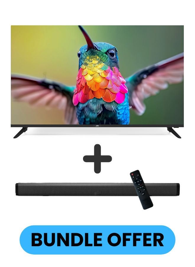 JVC 70-Inch 4K UHD LED Smart TV with HDR10, Android 13, 60Hz Refresh Rate, and 30W 2.0 Channel Soundbar with Bluetooth, HDMI ARC, USB, Optical Inputs LT-70N7105+SOUNDBAR Black - Image 1
