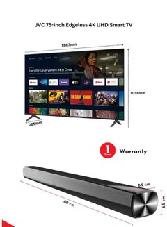 JVC 75-Inch 4K QLED Android Smart TV with Dolby Vision, Chromecast, 60Hz Refresh Rate, and 'OK GOOGLE' Voice Remote, and 30W 2.0 Channel Soundbar with Bluetooth, HDMI ARC, USB, Optical Inputs LT-75NQ7115+SOUNDBAR Black  - Image 3