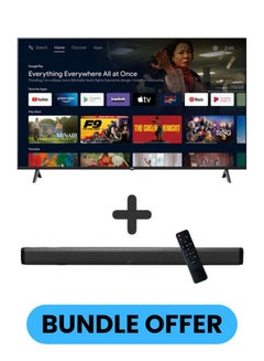 JVC 75-Inch 4K QLED Android Smart TV with Dolby Vision, Chromecast, 60Hz Refresh Rate, and 'OK GOOGLE' Voice Remote, and 30W 2.0 Channel Soundbar with Bluetooth, HDMI ARC, USB, Optical Inputs LT-75NQ7115+SOUNDBAR Black  - Image 1