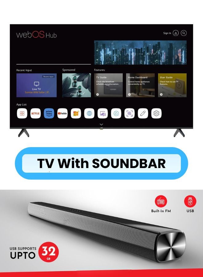 جي في سي 85 Inch QLED 4K UHD WebOS Smart TV with Magic Remote, 60Hz, Bluetooth Paired with 2.0 Channel 30W Soundbar, Bluetooth, USB, FM Radio LT-85NQ7155+SOUNDBAR Black  - Image 2