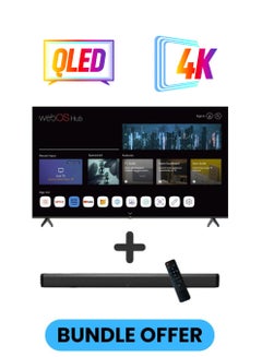 85 Inch QLED 4K UHD WebOS Smart TV with Magic Remote, 60Hz, Bluetooth Paired with 2.0 Channel 30W Soundbar, Bluetooth, USB, FM Radio LT-85NQ7155+SOUNDBAR Black