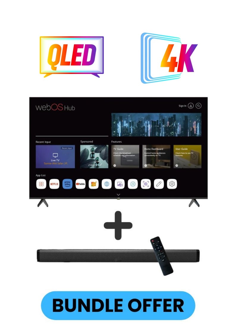 جي في سي 85 Inch QLED 4K UHD WebOS Smart TV with Magic Remote, 60Hz, Bluetooth Paired with 2.0 Channel 30W Soundbar, Bluetooth, USB, FM Radio LT-85NQ7155+SOUNDBAR Black  - Image 1