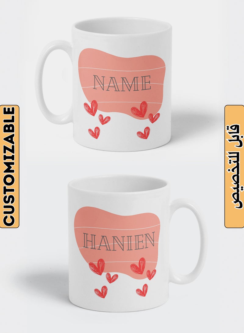 LOWHA - Customizable Ceramic 11 oz Mug with Personalized Name and Hearts Design White - Image 1