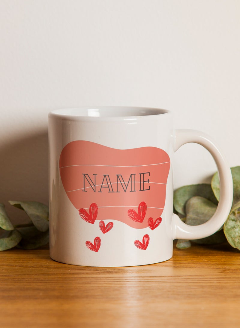 LOWHA - Customizable Ceramic 11 oz Mug with Personalized Name and Hearts Design White - Image 1