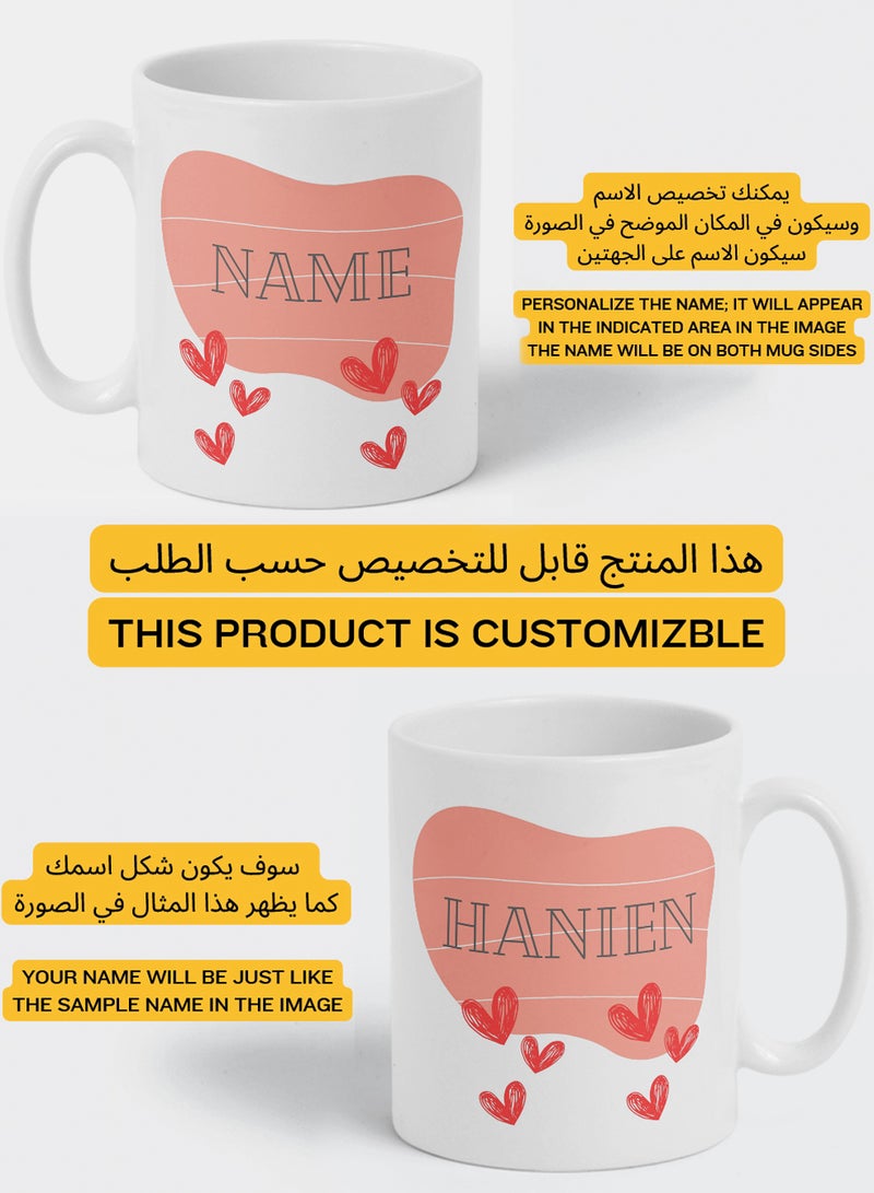 LOWHA - Customizable Ceramic 11 oz Mug with Personalized Name and Hearts Design White - Image 1