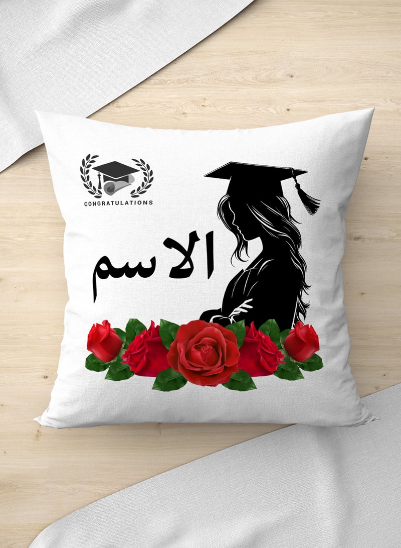LOWHA Customizable Polyester Pillowcase Cushion Cover Personalized with Graduate's Name and Red Flowers Pattern White 40x40cm  - Image 3