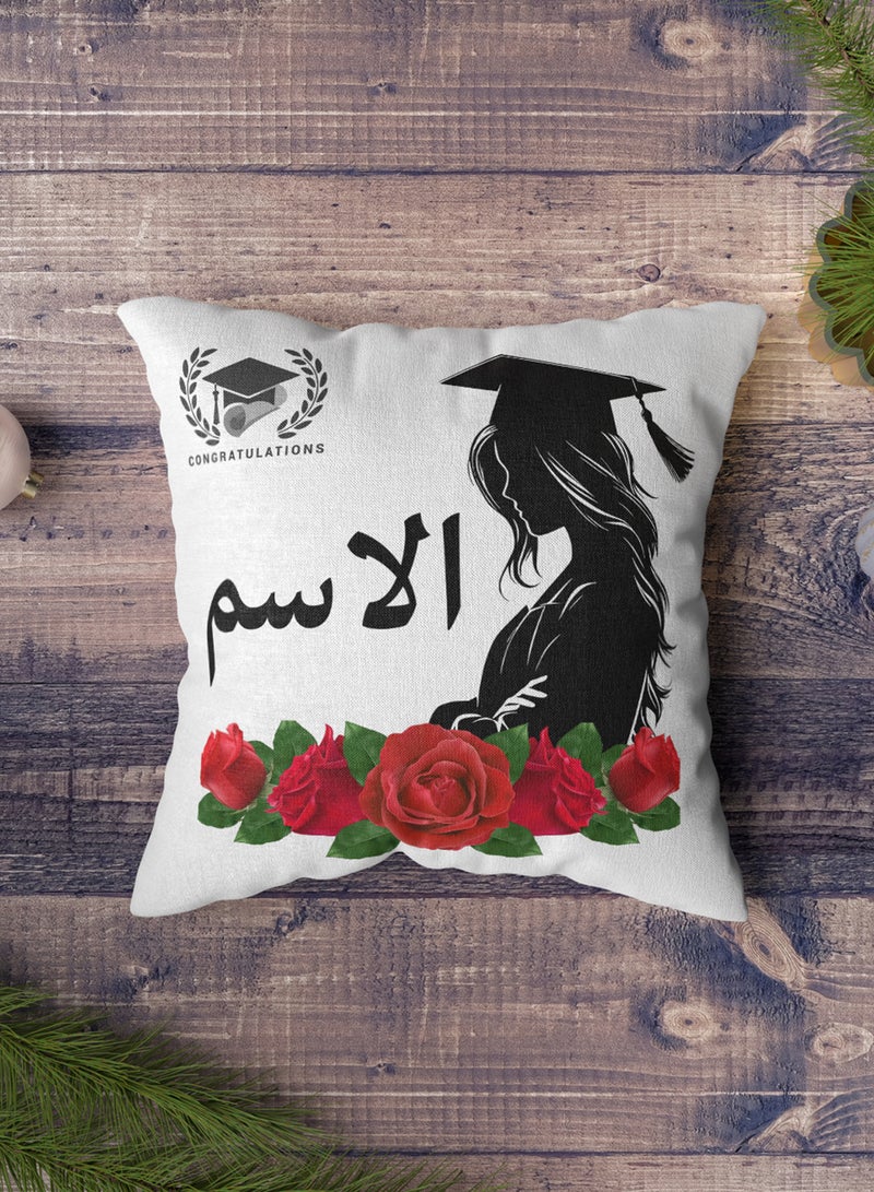 LOWHA Customizable Polyester Pillowcase Cushion Cover Personalized with Graduate's Name and Red Flowers Pattern White 40x40cm  - Image 5