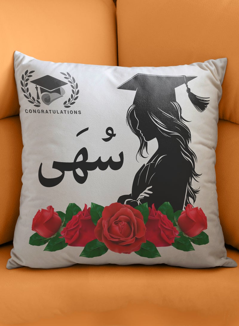 LOWHA - Customizable Polyester Pillowcase Cushion Cover Personalized with Graduate's Name and Red Flowers Pattern White 40x40cm - Image 1
