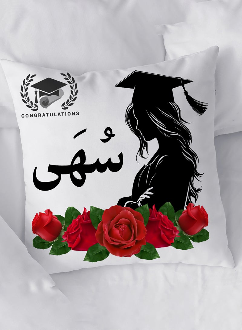 LOWHA Customizable Polyester Pillowcase Cushion Cover Personalized with Graduate's Name and Red Flowers Pattern White 40x40cm  - Image 4