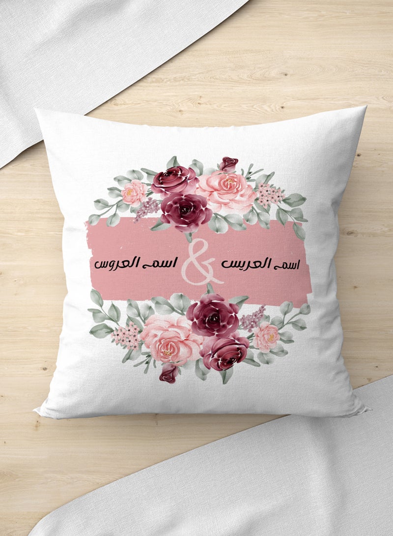 LOWHA Customizable Polyester Pillowcase Cushion Cover with Groom & Bride's Names and Flowers Design White 40x40cm  - Image 3