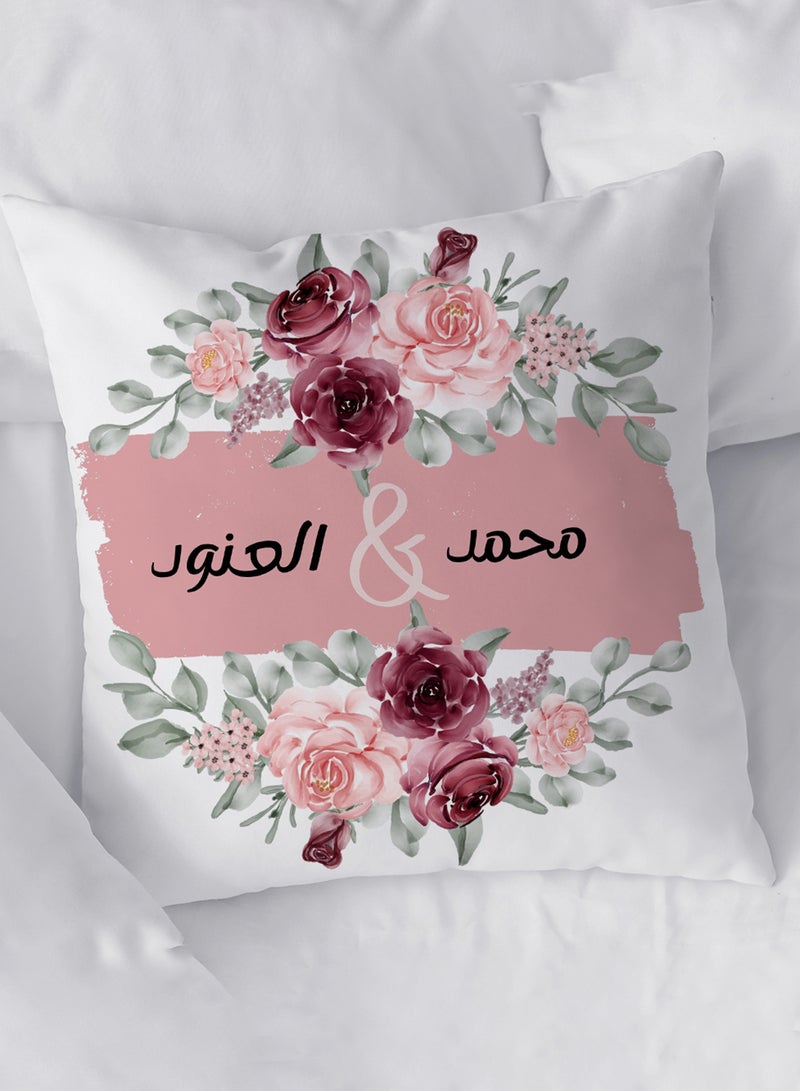 LOWHA Customizable Polyester Pillowcase Cushion Cover with Groom & Bride's Names and Flowers Design White 40x40cm  - Image 4