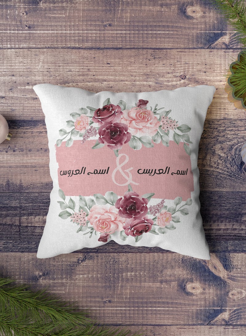 LOWHA Customizable Polyester Pillowcase Cushion Cover with Groom & Bride's Names and Flowers Design White 40x40cm  - Image 5