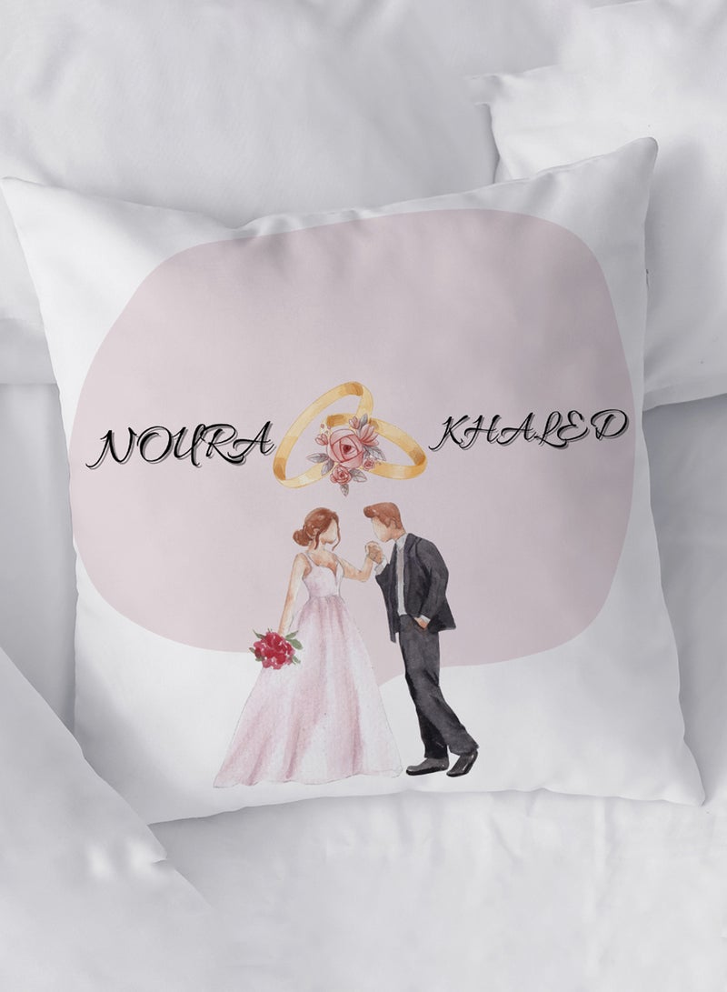LOWHA Customizable Polyester Pillowcase Cushion Cover with Groom & Bride's Names and Groom Kissing Bride's Hand Design White 40x40cm  - Image 4