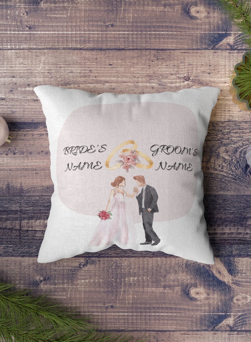 LOWHA Customizable Polyester Pillowcase Cushion Cover with Groom & Bride's Names and Groom Kissing Bride's Hand Design White 40x40cm  - Image 5