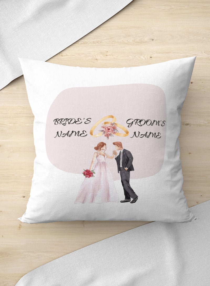 LOWHA Customizable Polyester Pillowcase Cushion Cover with Groom & Bride's Names and Groom Kissing Bride's Hand Design White 40x40cm  - Image 3