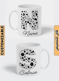 LOWHA Customizable Ceramic 11 oz Mug with Personalized Name and First Letter of The Name Distinctive Pattern White  - Image 1