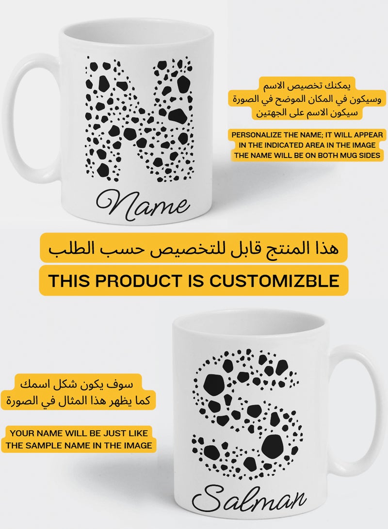 LOWHA - Customizable Ceramic 11 oz Mug with Personalized Name and First Letter of The Name Distinctive Pattern White - Image 1