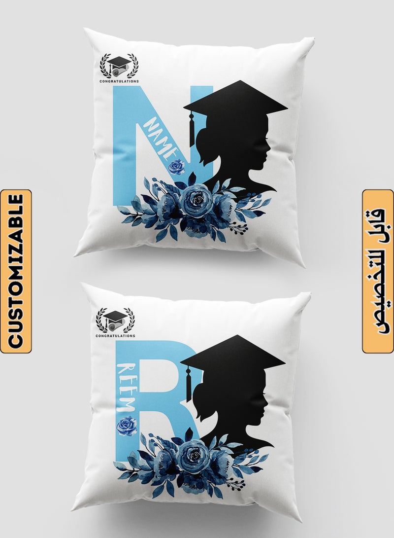 LOWHA Customizable Polyester Pillowcase Cushion Cover Personalized with Graduate's Name and Congratulations Design White 40x40cm  - Image 1