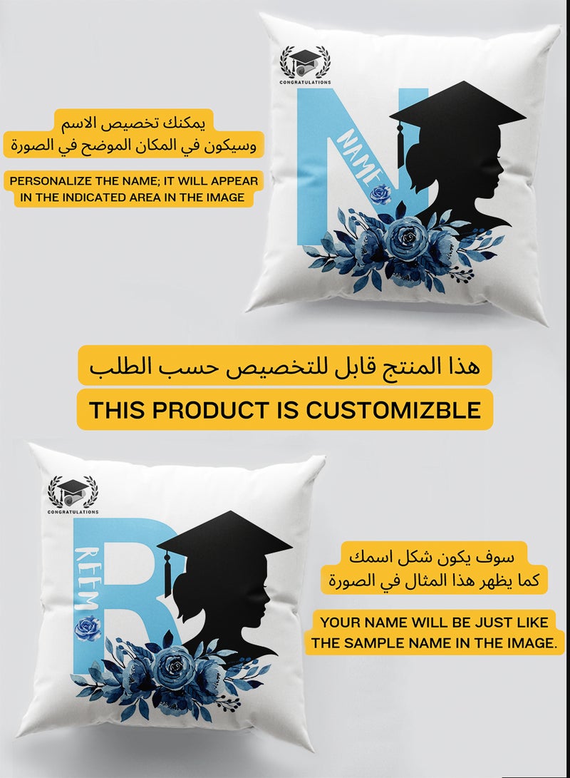 LOWHA Customizable Polyester Pillowcase Cushion Cover Personalized with Graduate's Name and Congratulations Design White 40x40cm  - Image 2