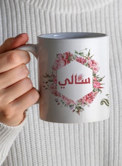 LOWHA Customizable Ceramic 11 oz Mug with Personalized Name and Colorful Flowers Pattern White  - Image 4