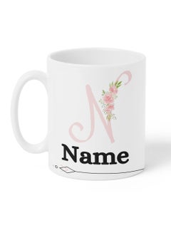 LOWHA Customizable Ceramic 11 oz Mug with Personalized Name and Flowers on First Letter of The Name White  - Image 5