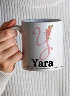 LOWHA Customizable Ceramic 11 oz Mug with Personalized Name and Flowers on First Letter of The Name White  - Image 4