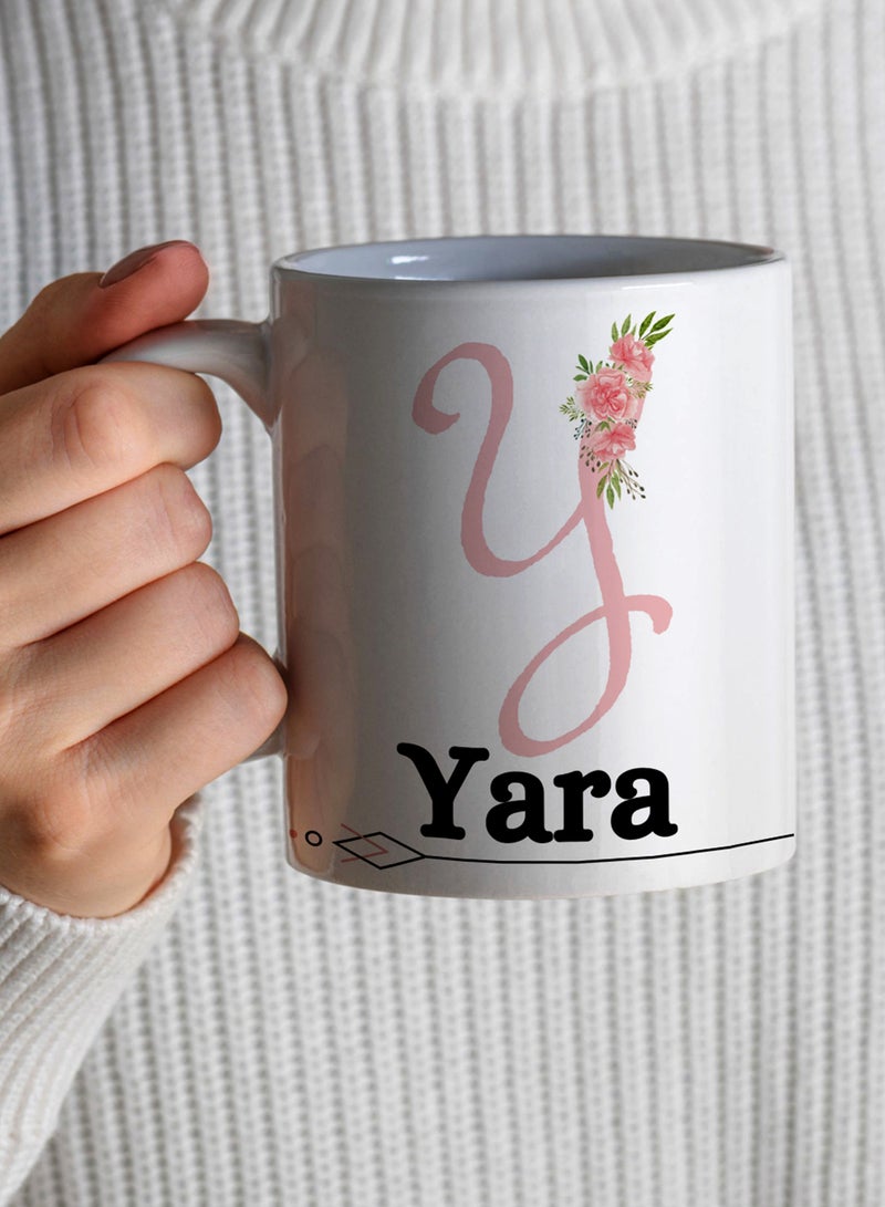 LOWHA - Customizable Ceramic 11 oz Mug with Personalized Name and Flowers on First Letter of The Name White - Image 1