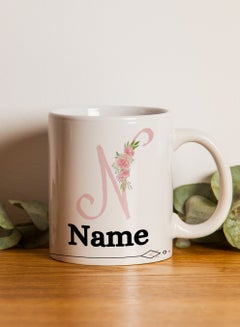 LOWHA Customizable Ceramic 11 oz Mug with Personalized Name and Flowers on First Letter of The Name White  - Image 3