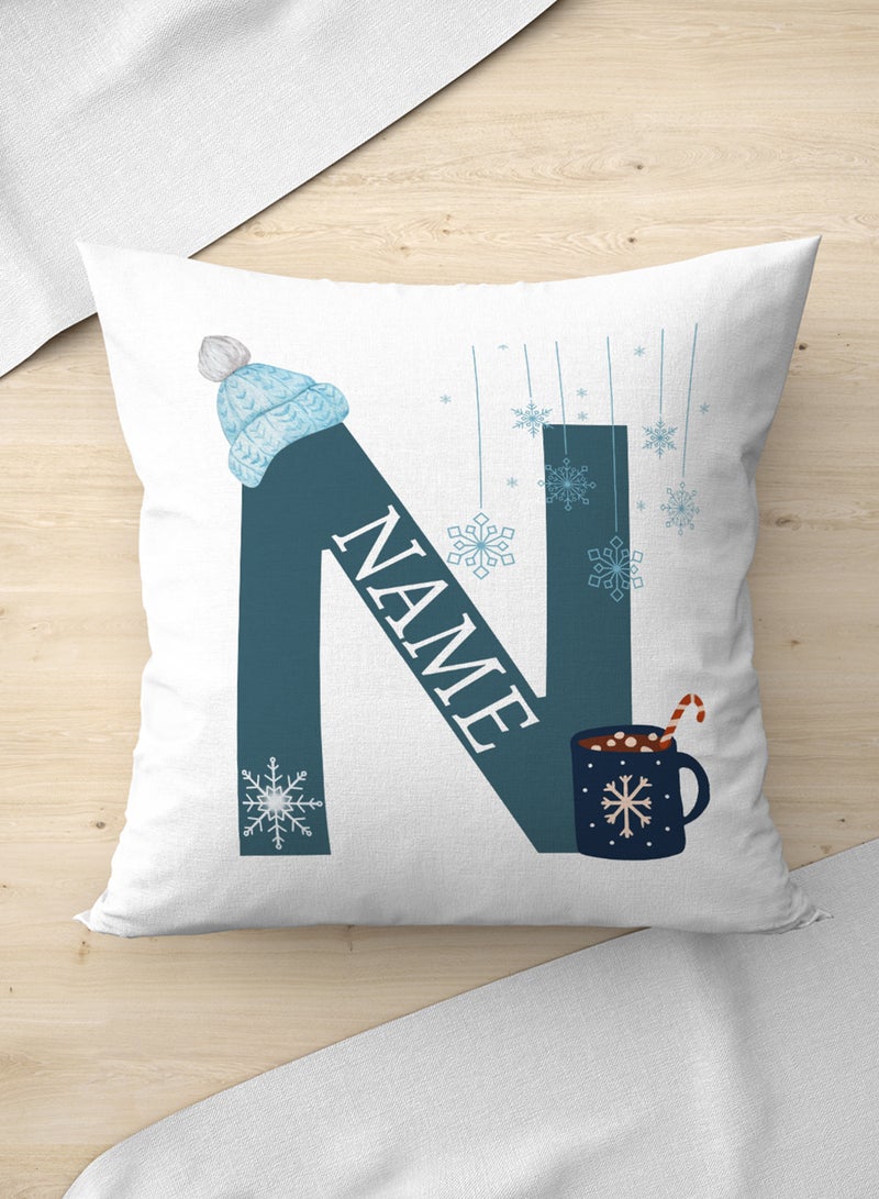 LOWHA Customizable Polyester Pillowcase Cushion Cover with Personalized Name and Winter Design White 40x40cm  - Image 3