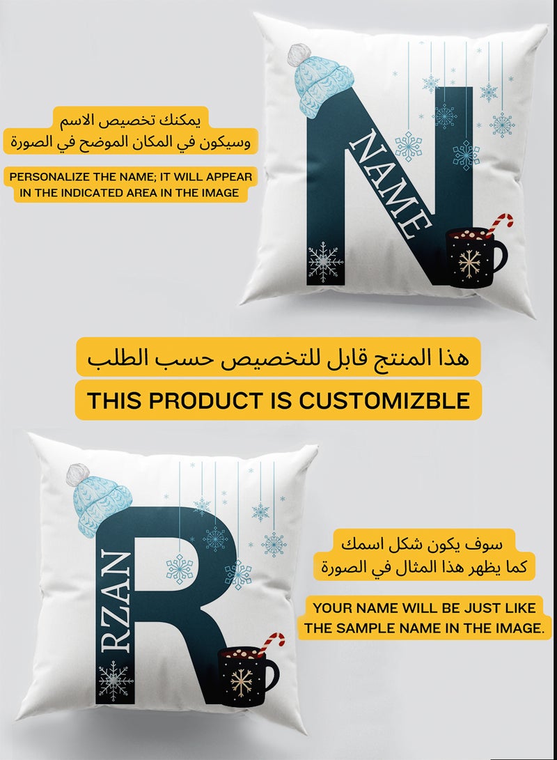 LOWHA Customizable Polyester Pillowcase Cushion Cover with Personalized Name and Winter Design White 40x40cm  - Image 2