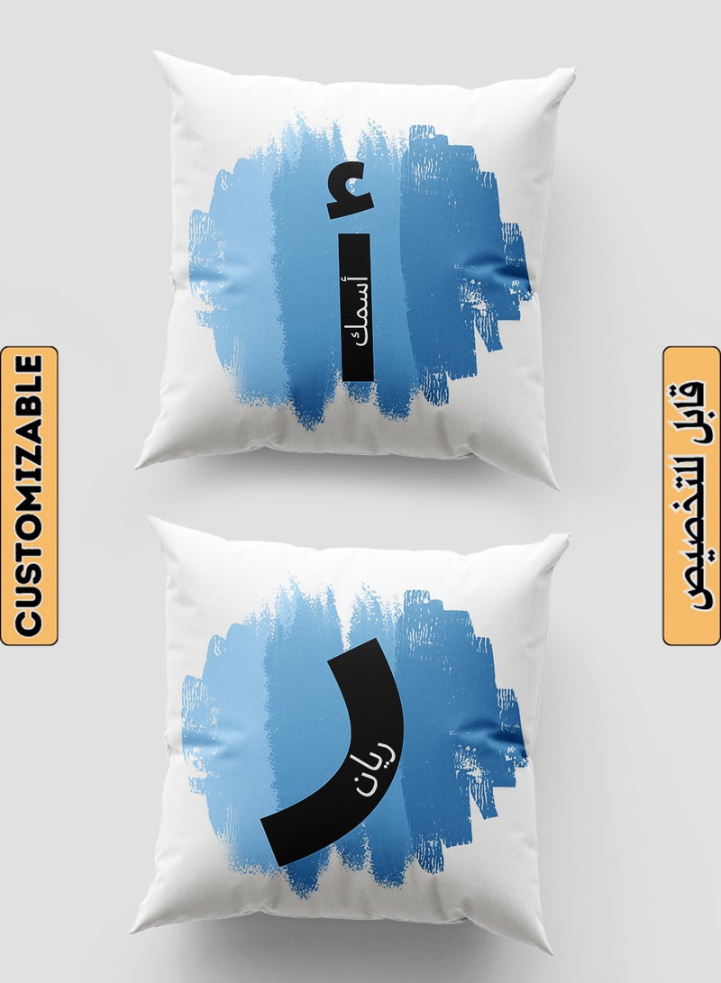 LOWHA Customizable Polyester Pillowcase Cushion Cover with Personalized Name on Blue Background White 40x40cm  - Image 1