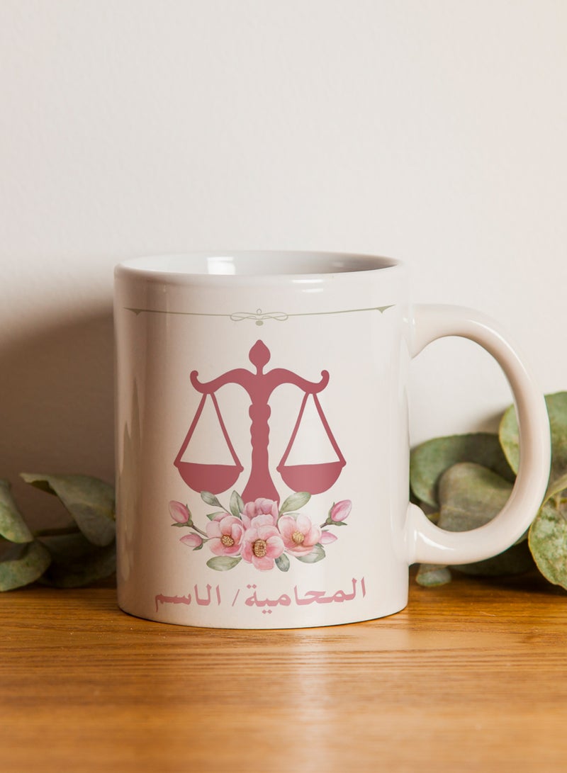 LOWHA - Customizable Ceramic 11 oz Mug Personalized with Lawyer Name and Scales of Justice Symbol White - Image 1